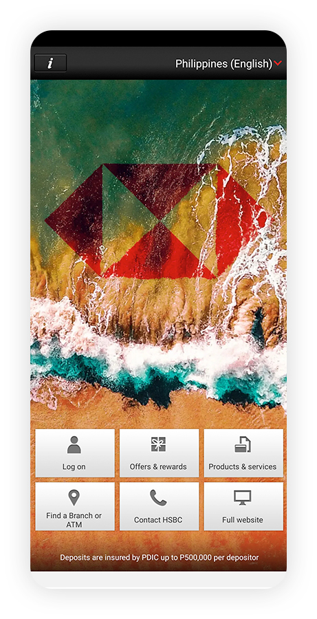 HSBC mobile banking app homepage image